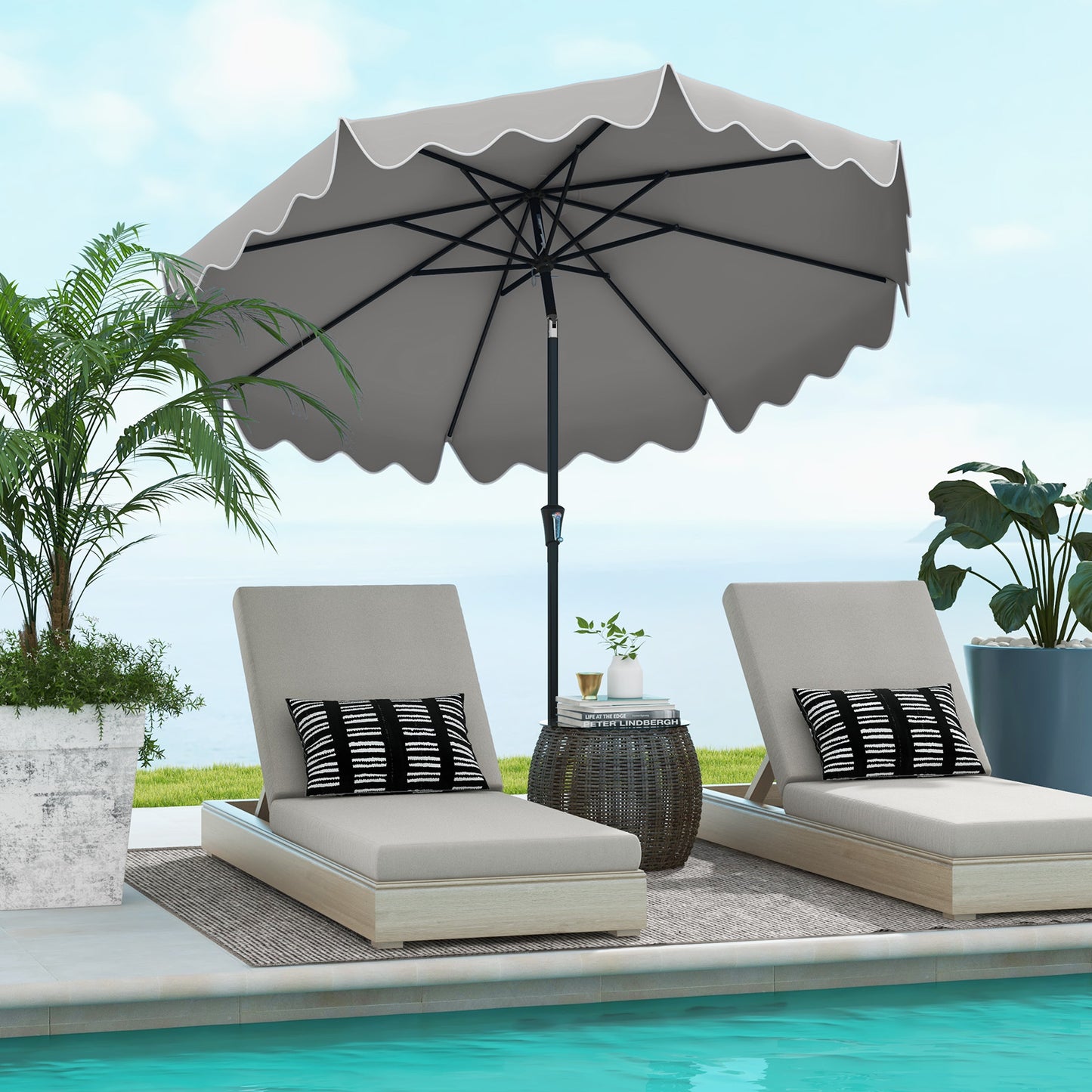 9 Feet Patio Umbrella with Crank Handle and Push Button Tilt