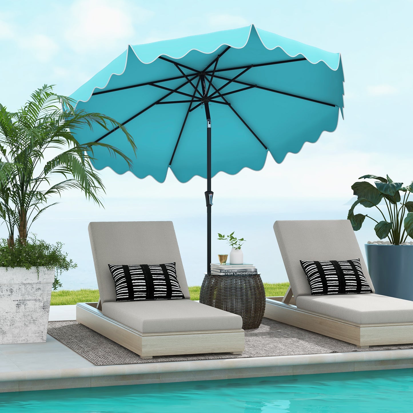 9 Feet Patio Umbrella with Crank Handle and Push Button Tilt