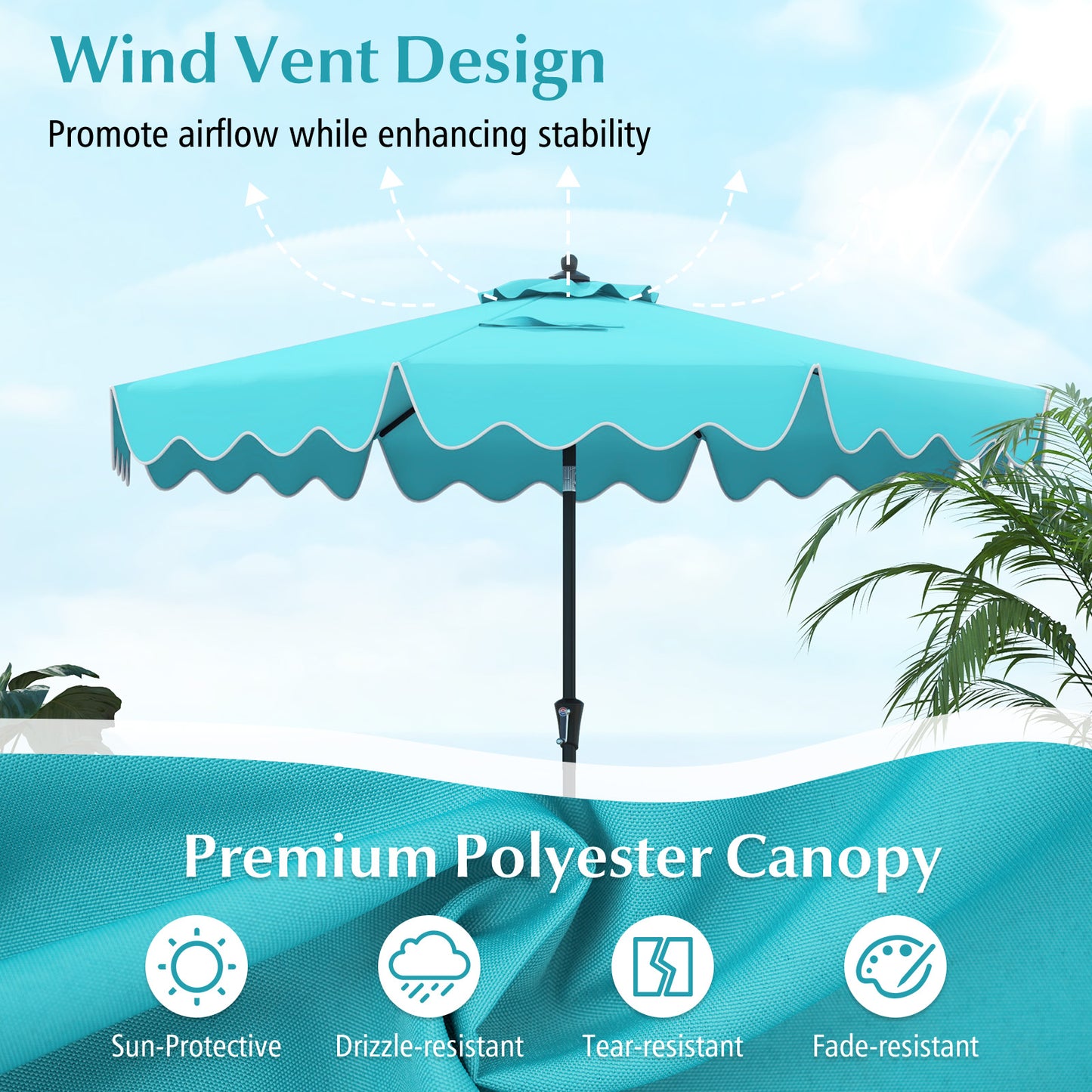 9 Feet Patio Umbrella with Crank Handle and Push Button Tilt