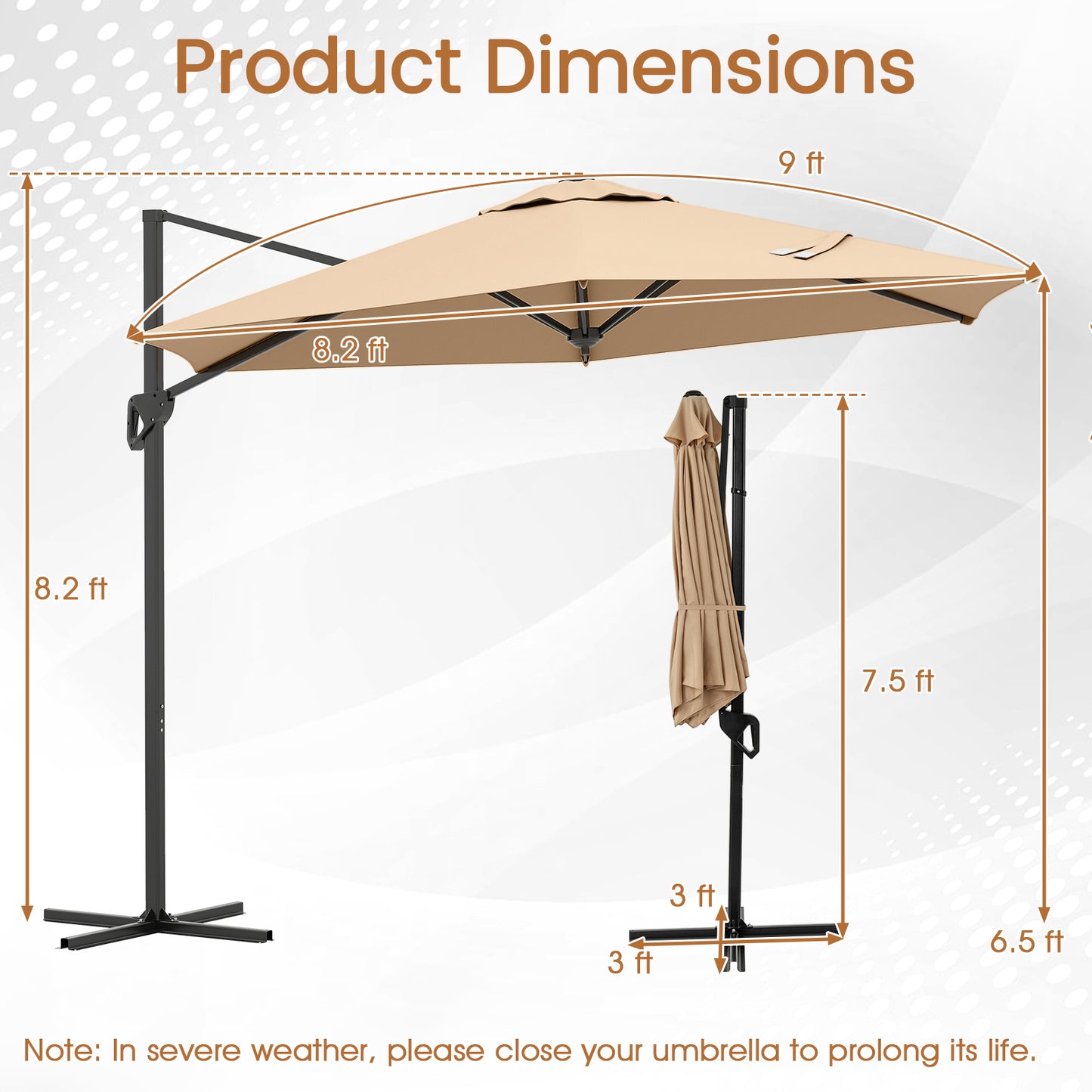 9 FT Cantilever Patio Umbrella with Vented Top and Sun-Protective Canopy