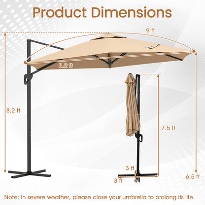9 FT Cantilever Patio Umbrella with Vented Top and Sun-Protective Canopy