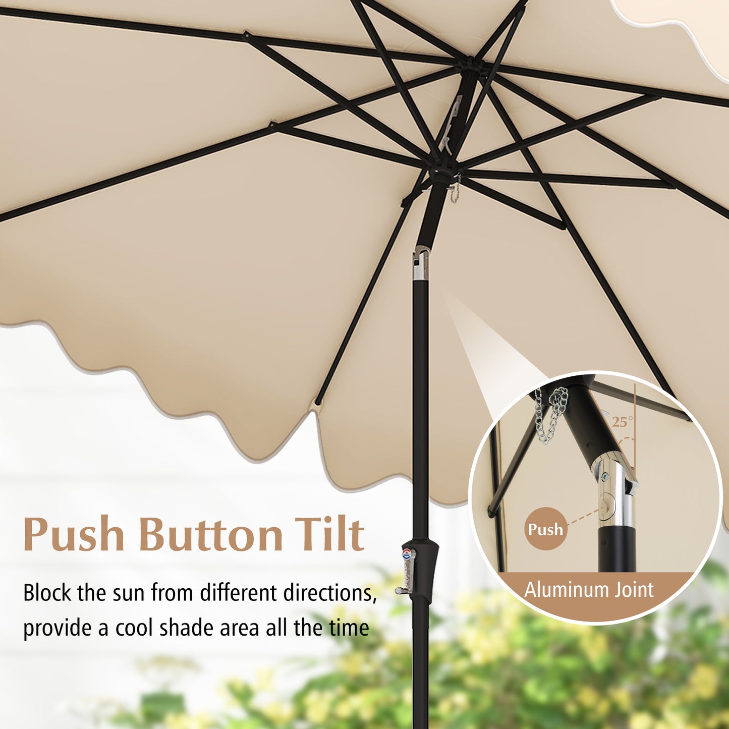9 Feet Patio Umbrella with Crank Handle and Push Button Tilt