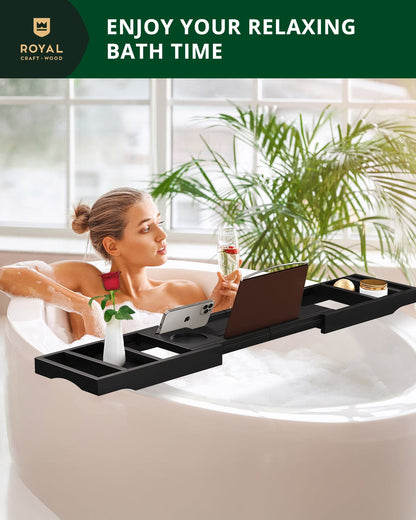 Foldable Bathtub Caddy Tray, Black