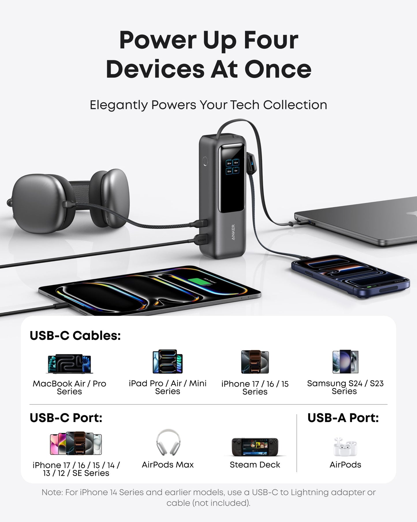 Anker Laptop Power Bank (25K, 165W, Built-In and Retractable Cables)