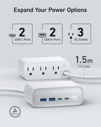 Anker 525 Charging Station - 2x USB-A 2x USB-C and 3x AC Outlets