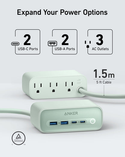 Anker 525 Charging Station - 2x USB-A 2x USB-C and 3x AC Outlets