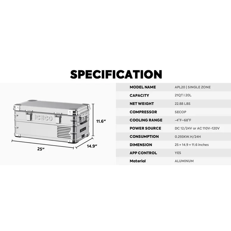 ICECO Light Duty Aluminum Freezer Single Zone 20 LT