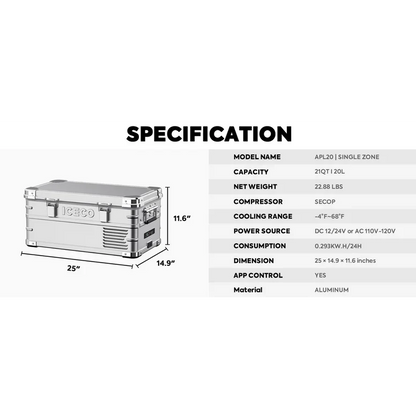 ICECO Light Duty Aluminum Freezer Single Zone 20 LT