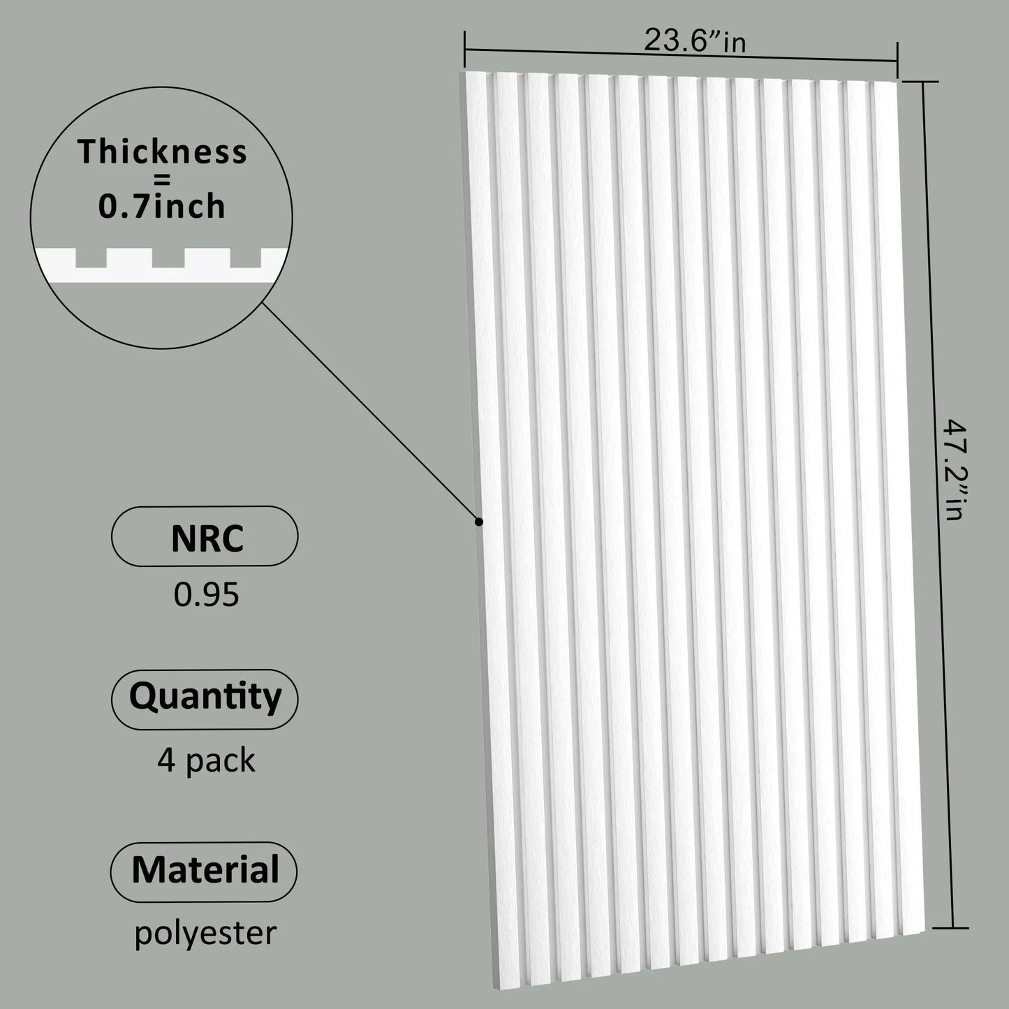 Acoustical 100% Polyester Wall Panel, 48" x 24" x 0.7" Sound Proof Wall Panels