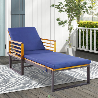 Adjustable Cushioned Patio Chaise Lounge Chair with 4-Level Backrest - Navy