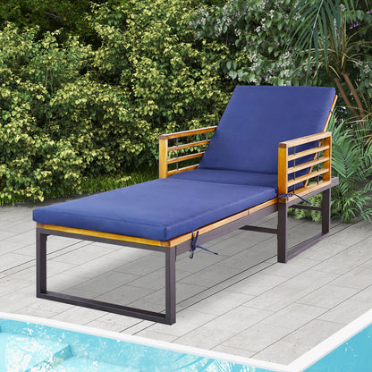 Adjustable Cushioned Patio Chaise Lounge Chair with 4-Level Backrest - Navy