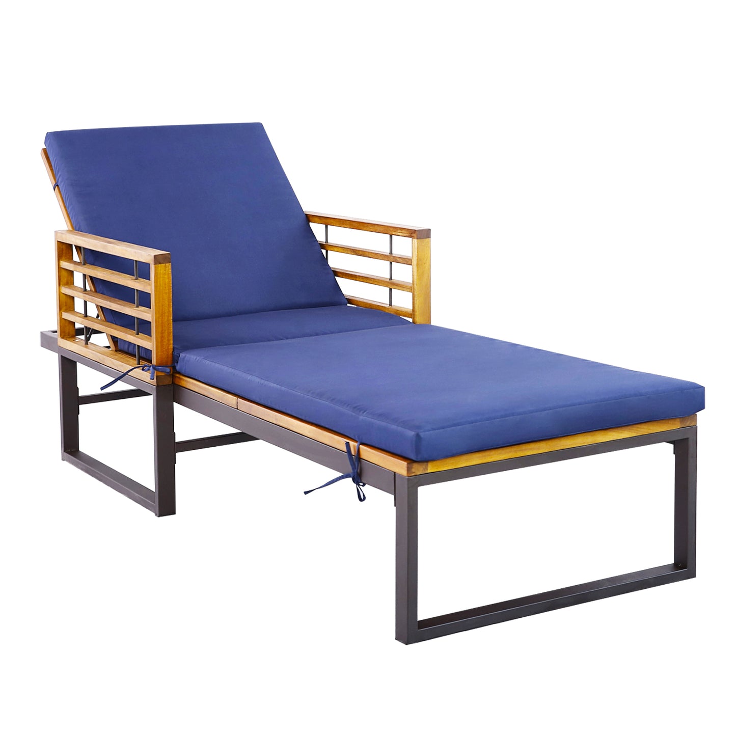 Adjustable Cushioned Patio Chaise Lounge Chair with 4-Level Backrest - Navy