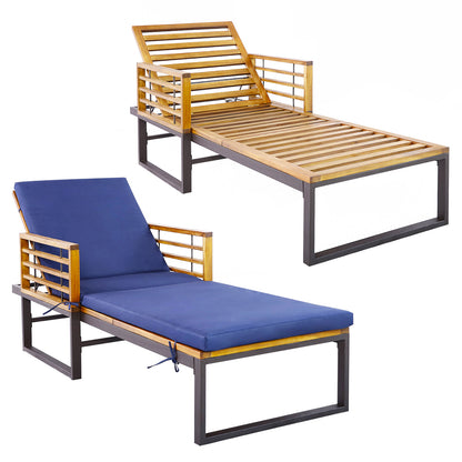 Adjustable Cushioned Patio Chaise Lounge Chair with 4-Level Backrest - Navy