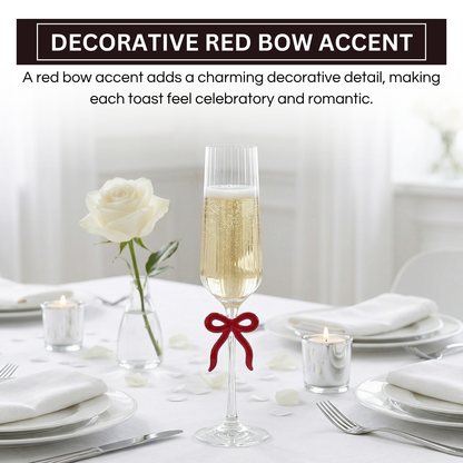Single Ribbed Clear Champagne Glass with Red Bow on Stem
