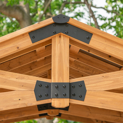 12' x 20' Alora Premium All Cedar Wooden Carport Pavilion Gazebo With Sloped Hardtop Steel Roof