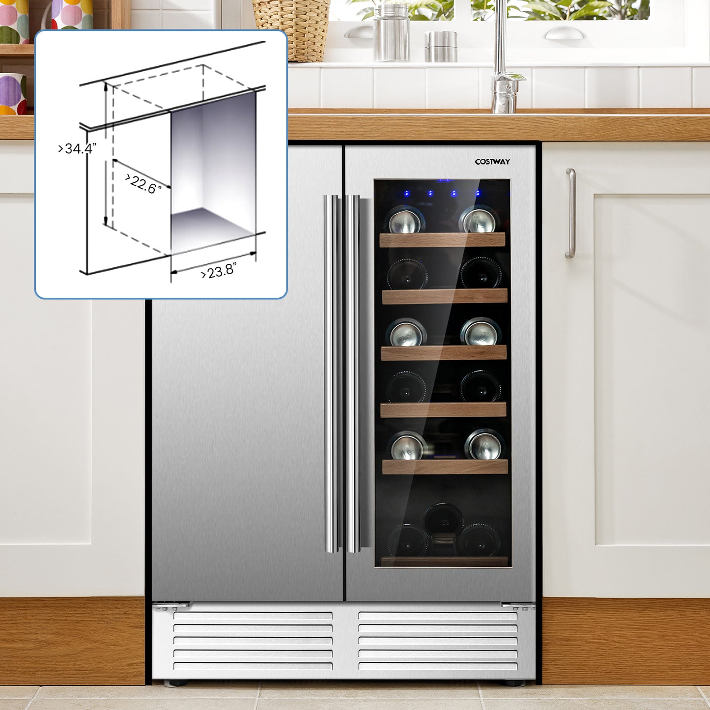 2-in-1 Beverage and Wine Cooler with Independent Temperature Control and LED Lights