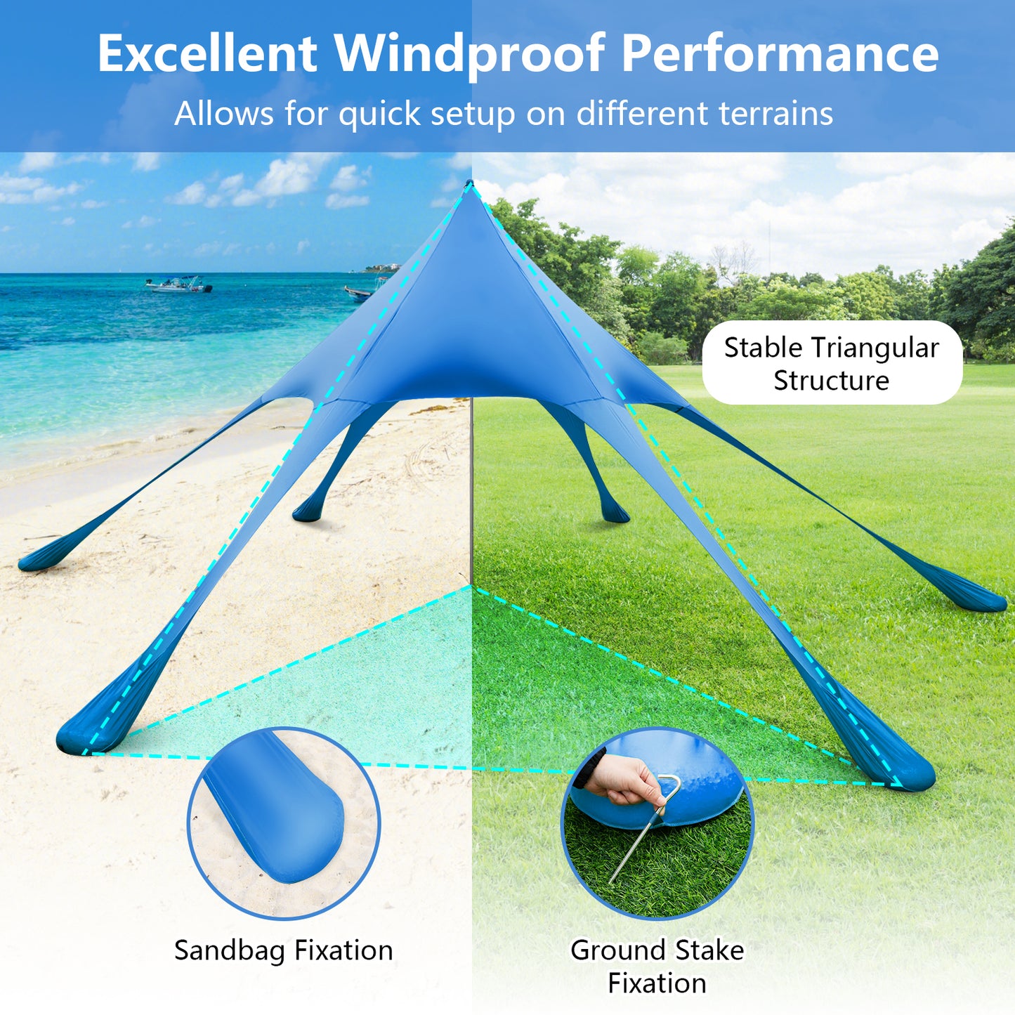 20 x 20 Feet Beach Canopy Tent with UPF50+ Sun Protection and Shovel