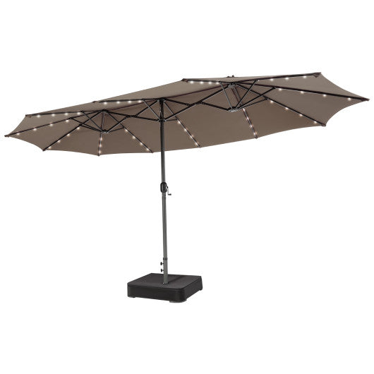 15 Feet Double-Sided Patio Umbrella with 48 LED Lights - Brown