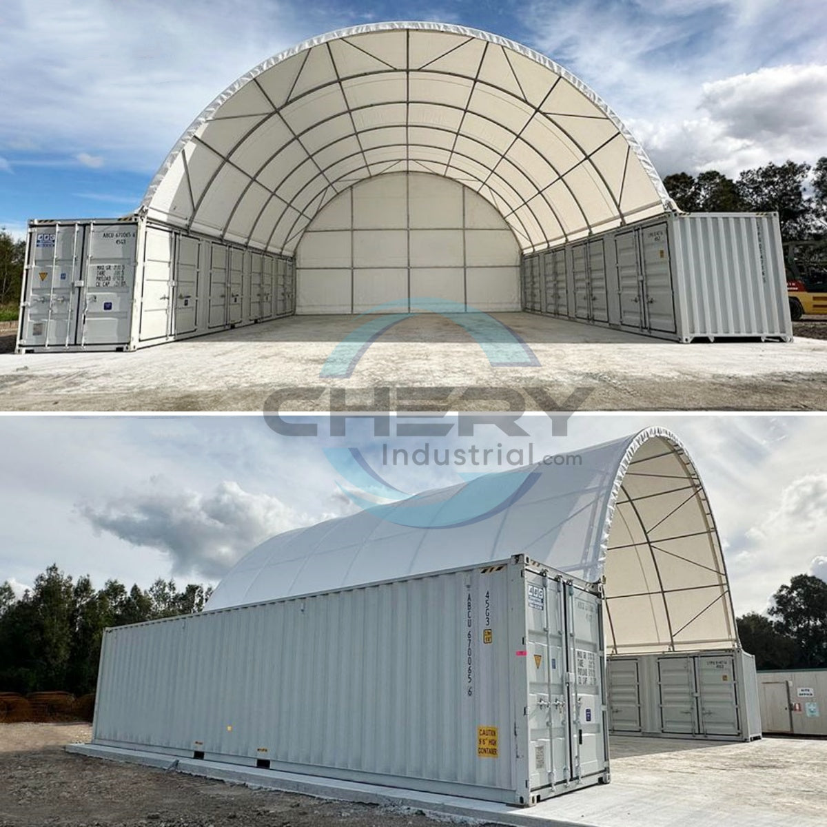 40FT x 40FT x 13FT Container Shelter with Closed Back Panel