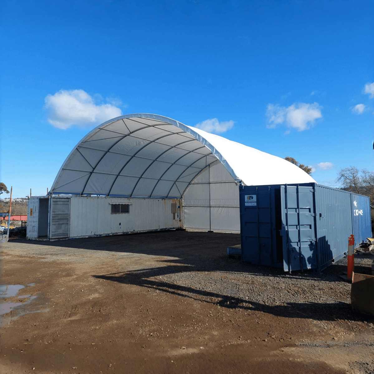 40FT x 40FT x 15FT Container Shelter with Closed Back Panel