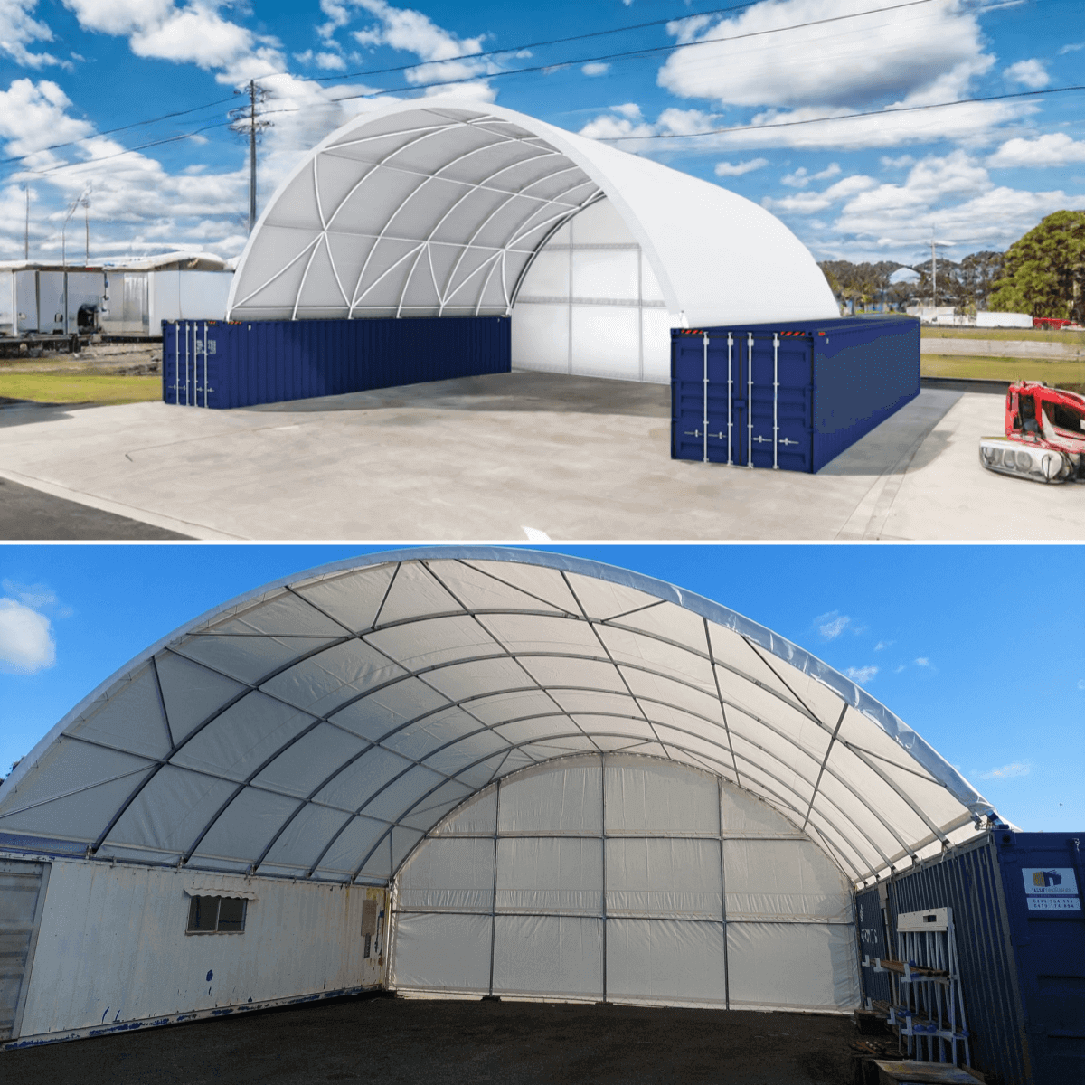 40FT x 40FT x 13FT Container Shelter with Closed Back Panel