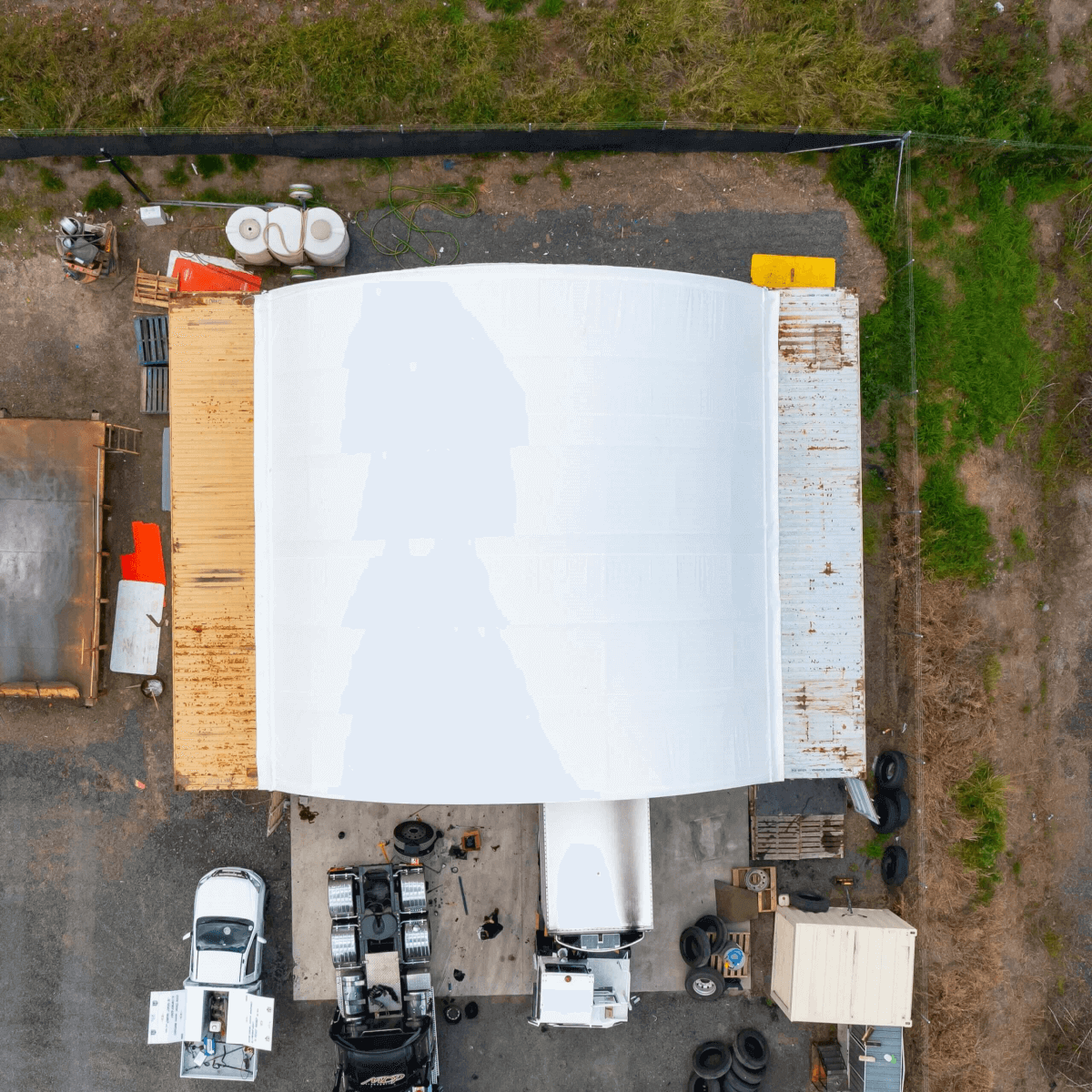 40FT x 40FT x 13FT Container Shelter with Closed Back Panel