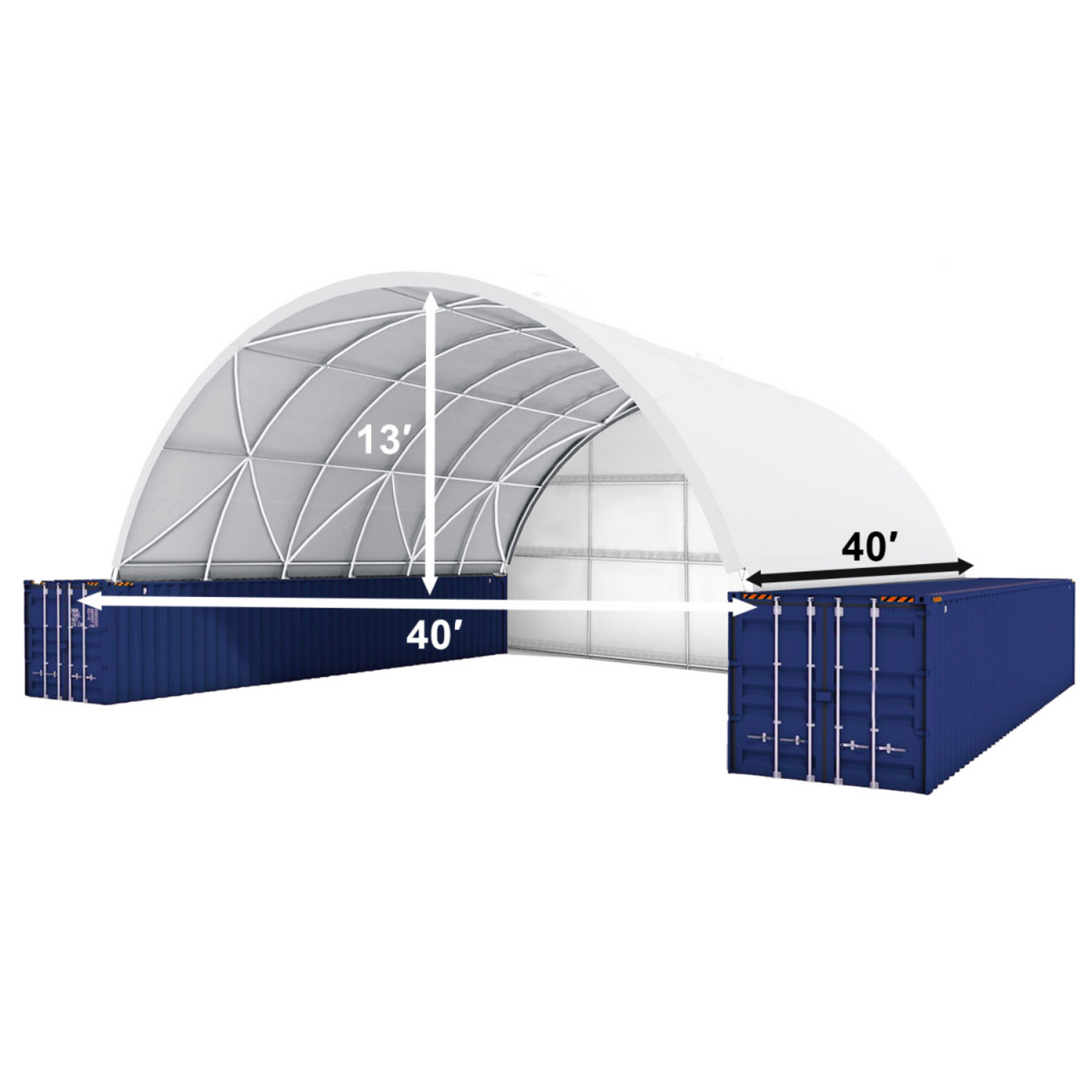 40FT x 40FT x 13FT Container Shelter with Closed Back Panel
