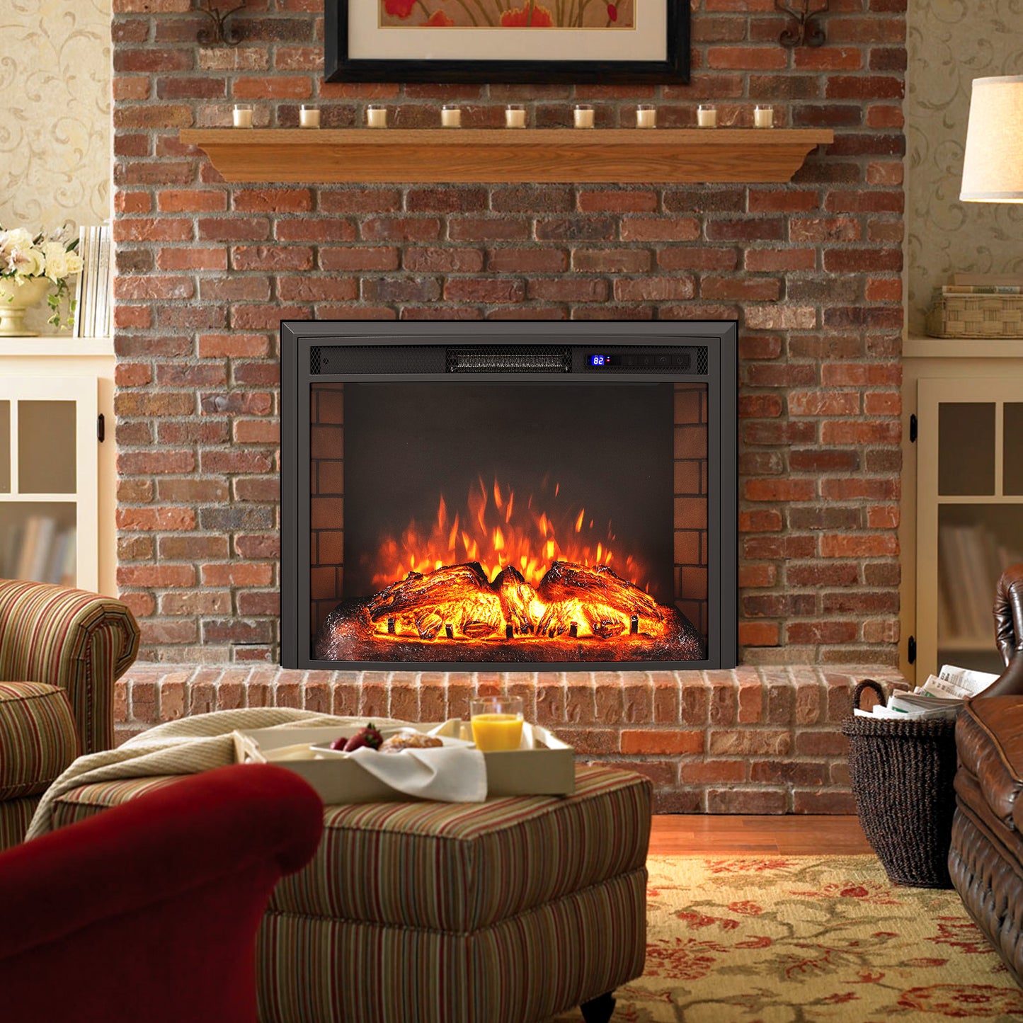 26" Curved Recessed Electric Fireplace Insert w/ Remote Control and Overheat Protection