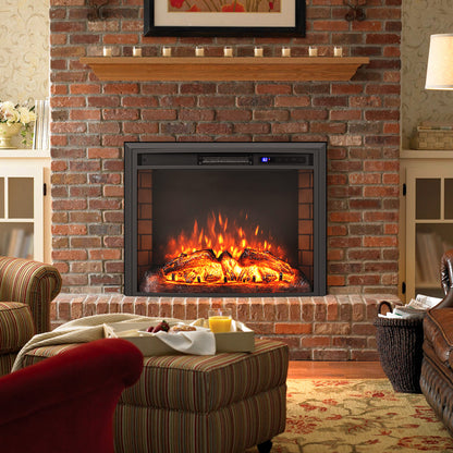 26" Curved Recessed Electric Fireplace Insert w/ Remote Control and Overheat Protection