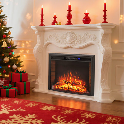 26" Curved Recessed Electric Fireplace Insert w/ Remote Control and Overheat Protection