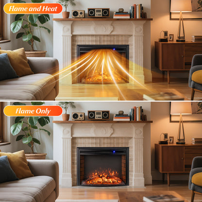 26" Curved Recessed Electric Fireplace Insert w/ Remote Control and Overheat Protection