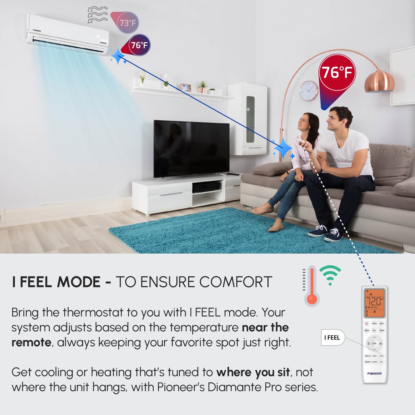 Pioneer® Diamante Pro™ 12,000 BTU 20 SEER2 115V High-Wall Ductless Mini-Split Air Conditioner Inverter Heat Pump with 16 Ft. Kit