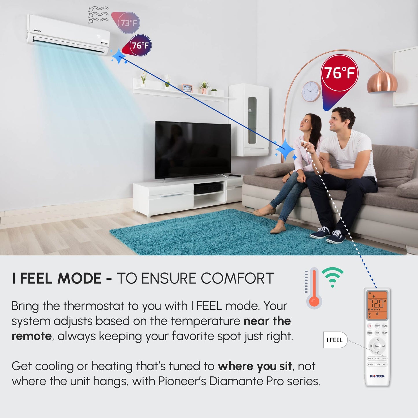 Pioneer® Diamante Pro™ 24,000 BTU 21 SEER2 230V High-Wall Ductless Mini-Split Air Conditioner Inverter Heat Pump with 16 Ft. Kit