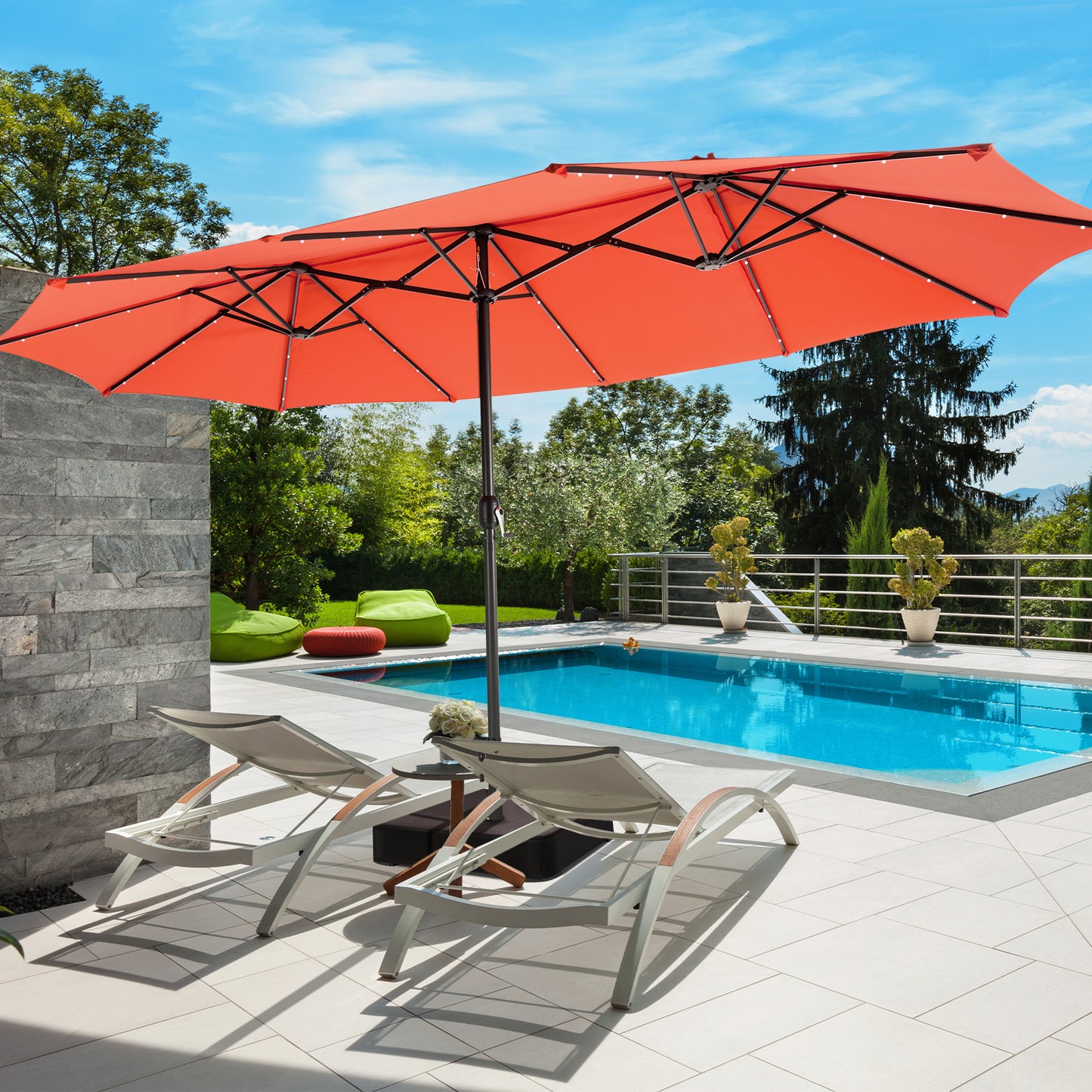 15 Feet Double-Sided Patio Umbrella with 48 LED Lights