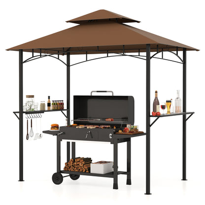 Outdoor Double-Tiered Grill Gazebo Canopy with 2 Shelves and 7 Hooks