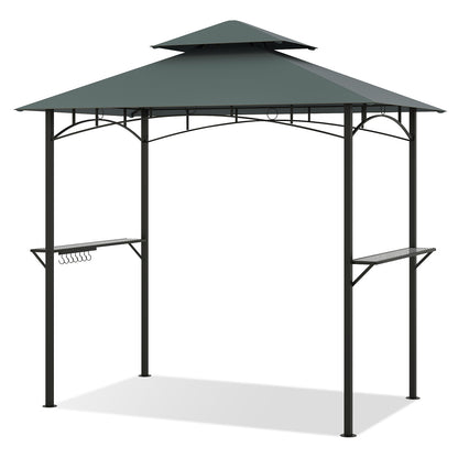 Outdoor Double-Tiered Grill Gazebo Canopy with 2 Shelves and 7 Hooks