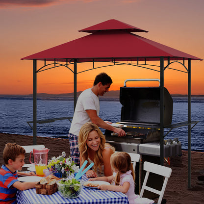 Outdoor Double-Tiered Grill Gazebo Canopy with 2 Shelves and 7 Hooks