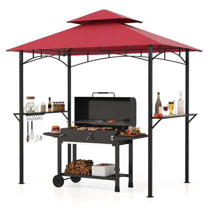 Outdoor Double-Tiered Grill Gazebo Canopy with 2 Shelves and 7 Hooks