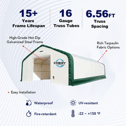W 20FT x L 33FT x H 16FT Double Truss Storage Shelter