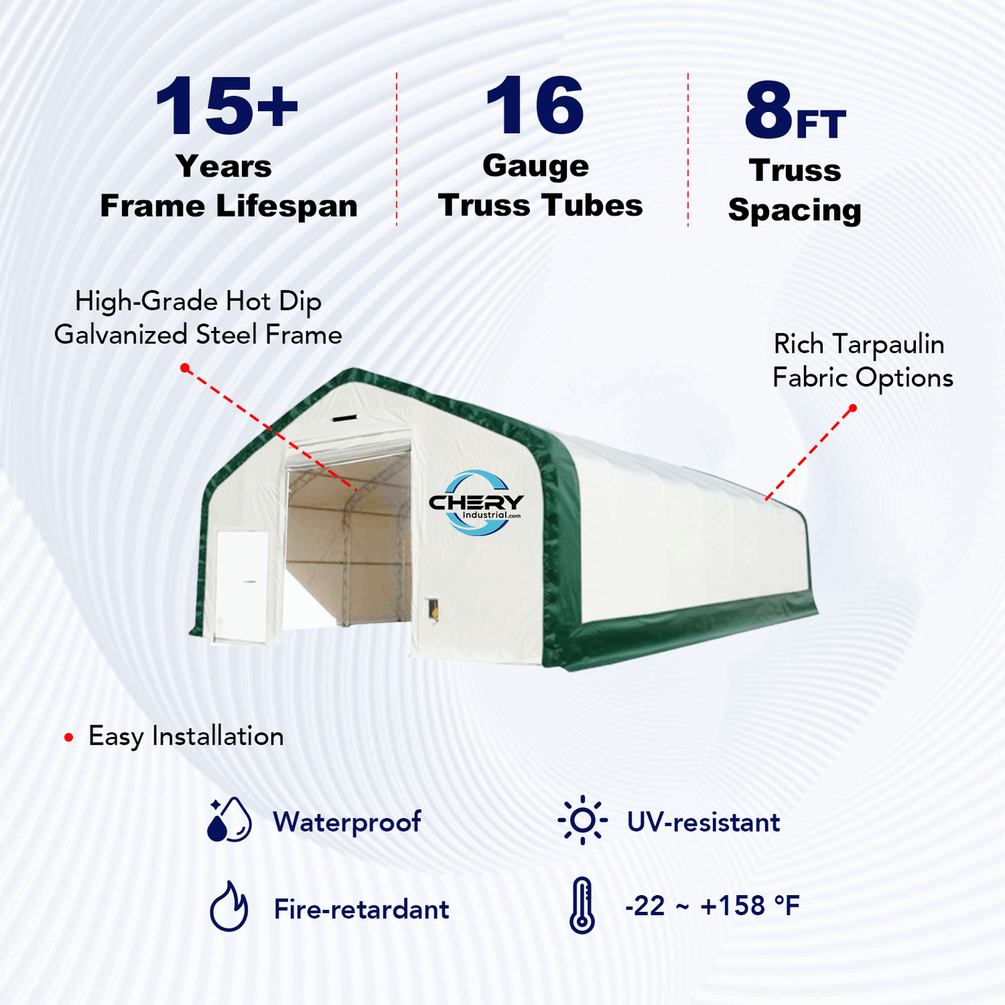 W 40FT x L 80FT x H 21FT Double Truss Storage Shelter, 8' Truss Spacing