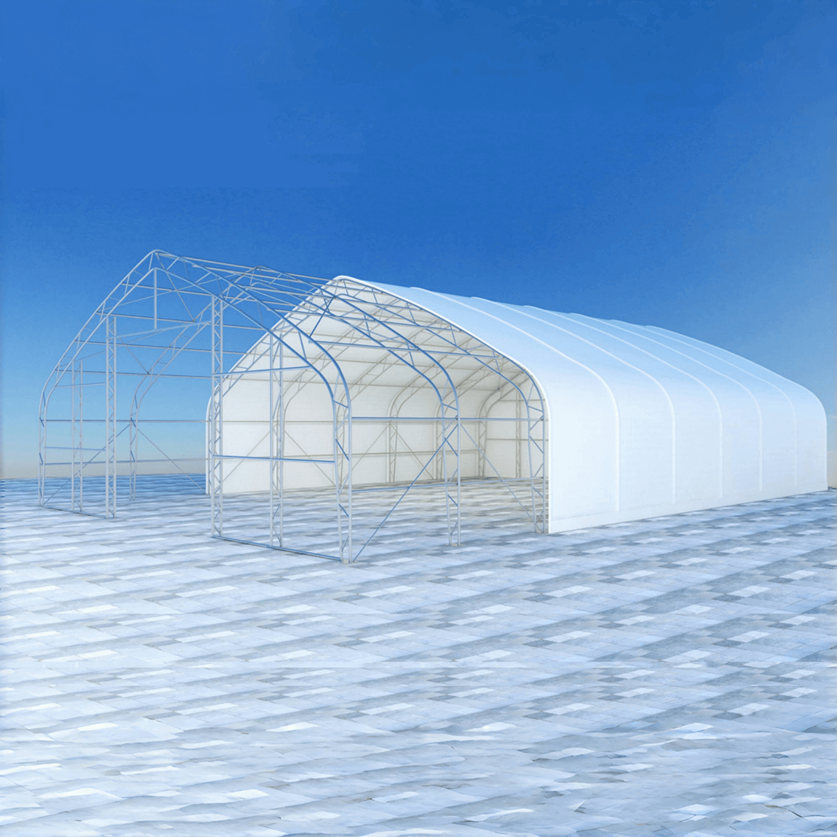 W 40FT x L 80FT x H 21FT Double Truss Storage Shelter, 10' Truss Spacing