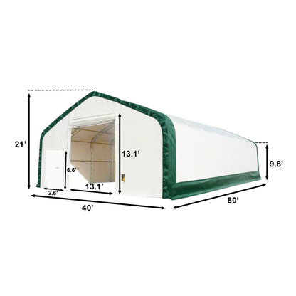 W 40FT x L 80FT x H 21FT Double Truss Storage Shelter, 8' Truss Spacing
