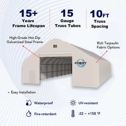 W 50FT x L 100FT x H 23FT Double Truss Storage Shelter
