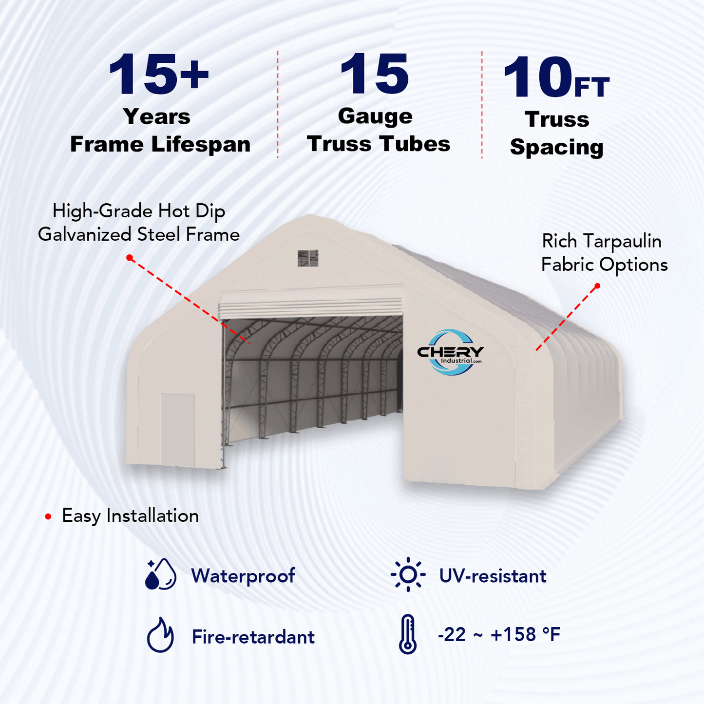 W 50FT x L 80FT x H 23FT Double Truss Storage Shelter