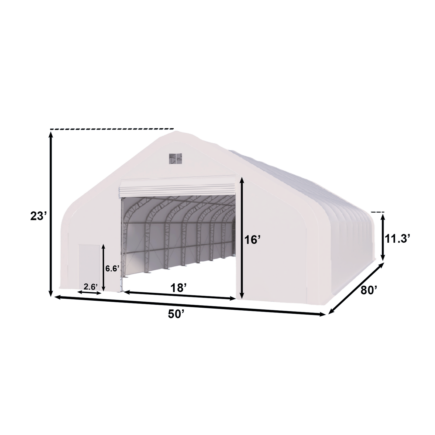 W 50FT x L 80FT x H 23FT Double Truss Storage Shelter
