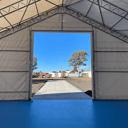 W 70FT x L 120FT x H 28FT Double Truss Storage Shelter