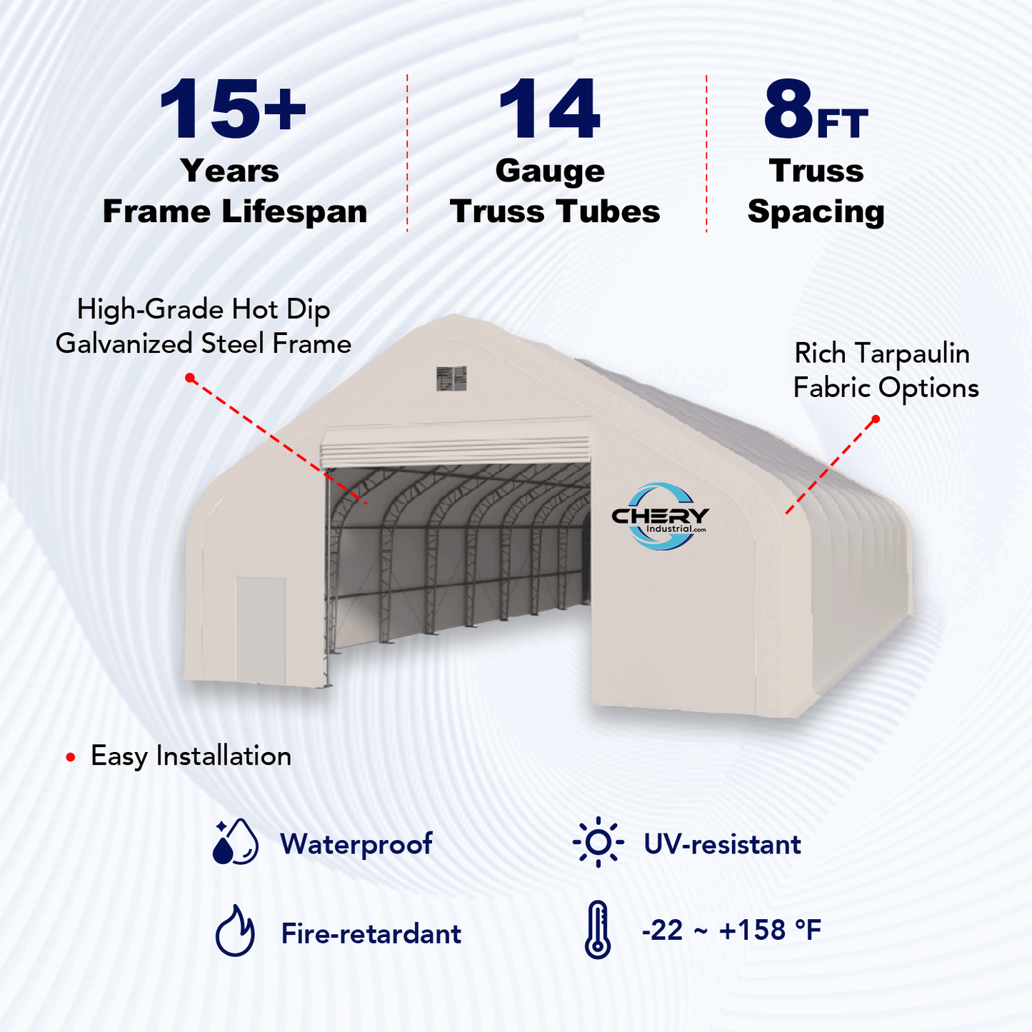 W 70FT x L 120FT x H 28FT Double Truss Storage Shelter