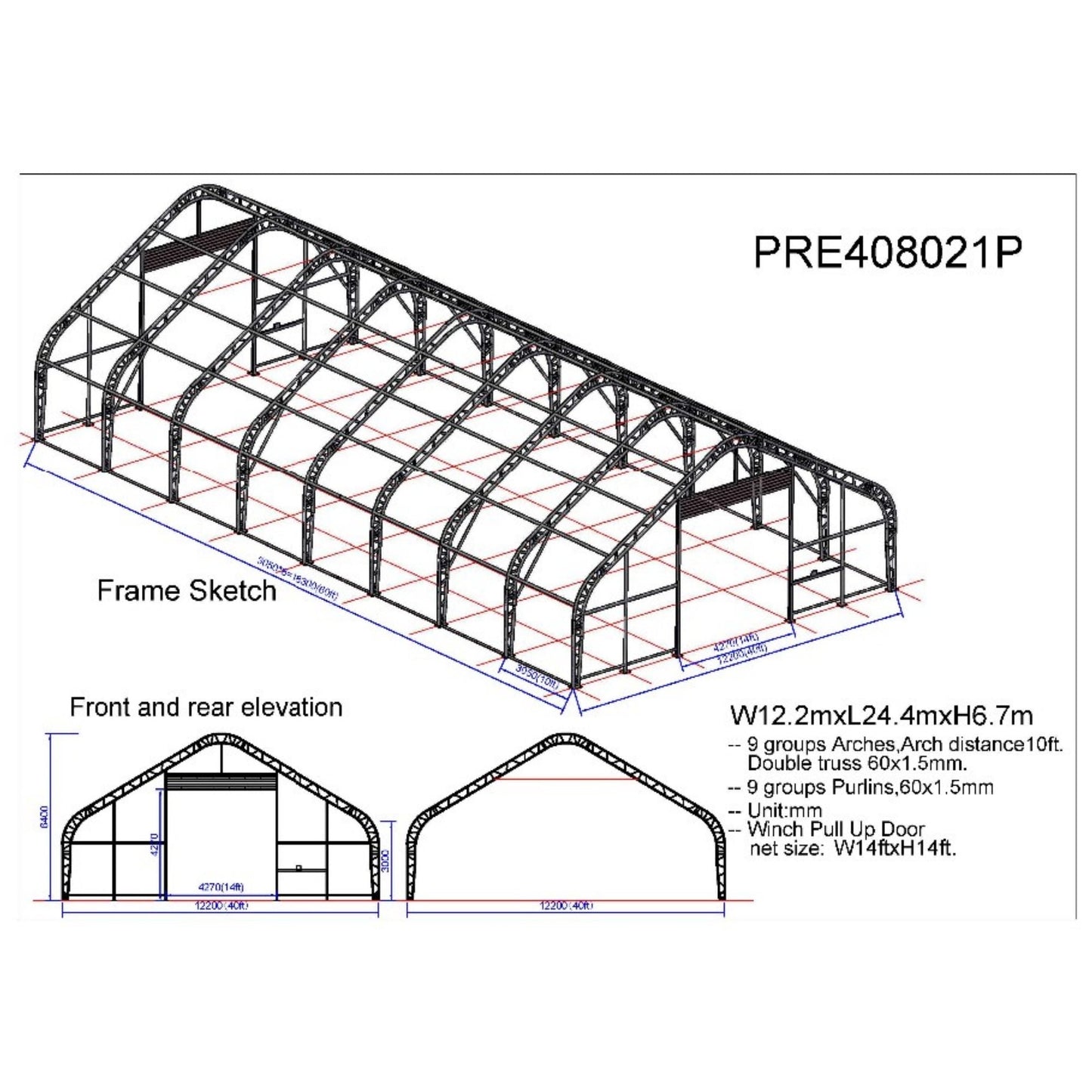 W 40FT x L 80FT x H 21FT Double Truss Storage Shelter, 10' Truss Spacing