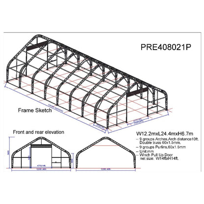W 40FT x L 80FT x H 21FT Double Truss Storage Shelter, 10' Truss Spacing