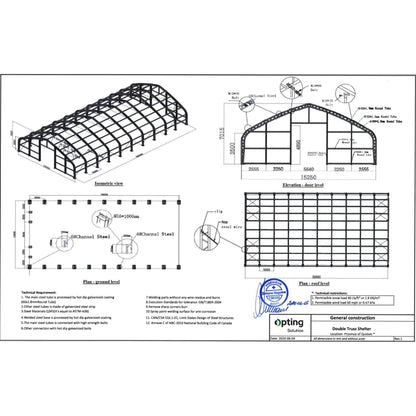 W 50FT x L 100FT x H 23FT Double Truss Storage Shelter